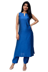ANNI Designer Women’s Rayon Viscose Straight Solid Kurta with Palazzo Set | Sleeveless Ethnic Wear | Comfortable Two Piece Outfit for Office, Casual & Daily Use (Blue)