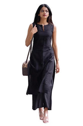 ANNI Designer Women’s Rayon Viscose Straight Solid Kurta with Palazzo Set | Sleeveless Ethnic Wear | Comfortable Two Piece Outfit for Office, Casual & Daily Use (Black)