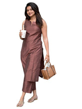 ANNI Designer Women’s Rayon Viscose Straight Solid Kurta with Palazzo Set | Sleeveless Ethnic Wear | Comfortable Two Piece Outfit for Office, Casual & Daily Use (Brown)