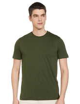 Max Men's Cotton Regular Fit Half Sleeves Crew Neck Solid Lounge T-Shirt (Olive Green)