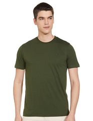 Max Men's Cotton Regular Fit Half Sleeves Crew Neck Solid Lounge T-Shirt (Olive Green)