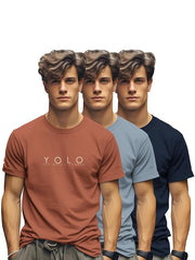 Cotton Blend Crew Neck/Round Neck Half Sleeve Tshirt for Men - Pack of 3 (Brick/Bluish Grey/Navy Blue)