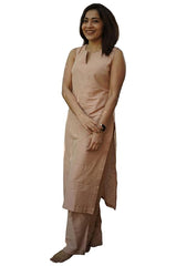 ANNI Designer Women’s Rayon Viscose Straight Solid Kurta with Palazzo Set | Sleeveless Ethnic Wear | Comfortable Two Piece Outfit for Office, Casual & Daily Use (Beige)