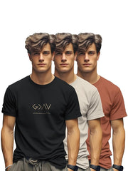 Cotton Blend Crew Neck/Round Neck Half Sleeve Tshirt for Men - Pack of 3 (Black/Beige/Brick)