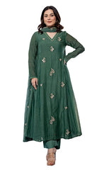 KLOSIA Women Embroidery Solid Anarkali Kurta and Pant Set with Dupatta (Green)