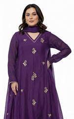 KLOSIA Women Embroidery Solid Anarkali Kurta and Pant Set with Dupatta (Purple)