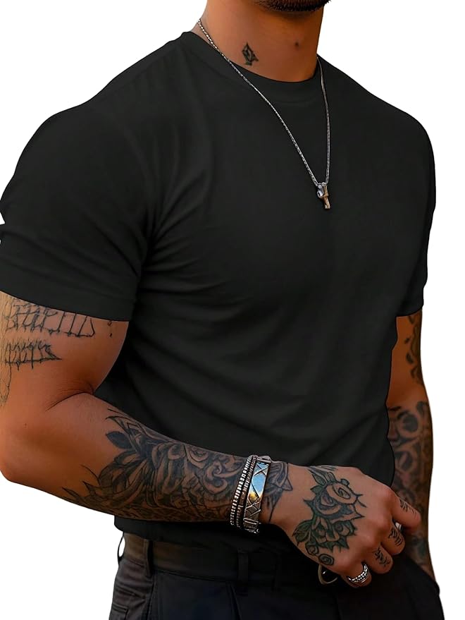 London Hills Solid Men's Round Neck Cotton Blend Half Sleeve Regular Fit T-Shirts (Black)