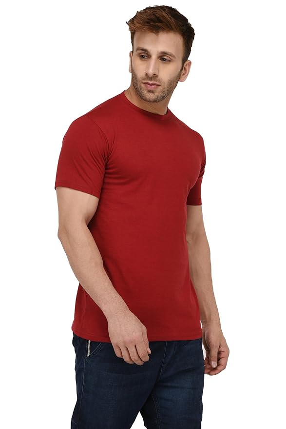 London Hills Solid Men's Round Neck Cotton Blend Half Sleeve Regular Fit T-Shirts (Maroon)