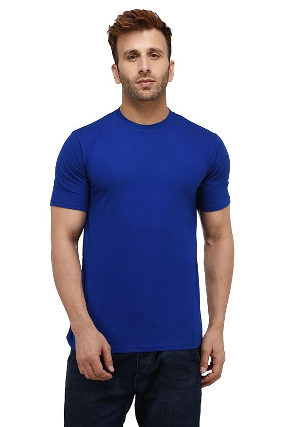 London Hills Solid Men's Round Neck Cotton Blend Half Sleeve Regular Fit T-Shirts (Blue)