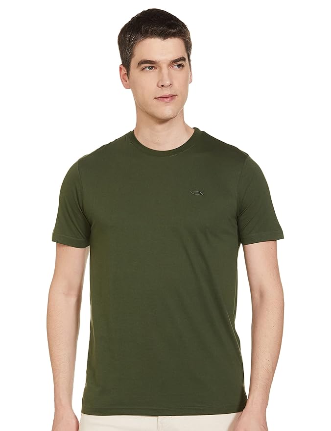 Max Men's Cotton Regular Fit Half Sleeves Crew Neck Solid Lounge T-Shirt (Olive Green)