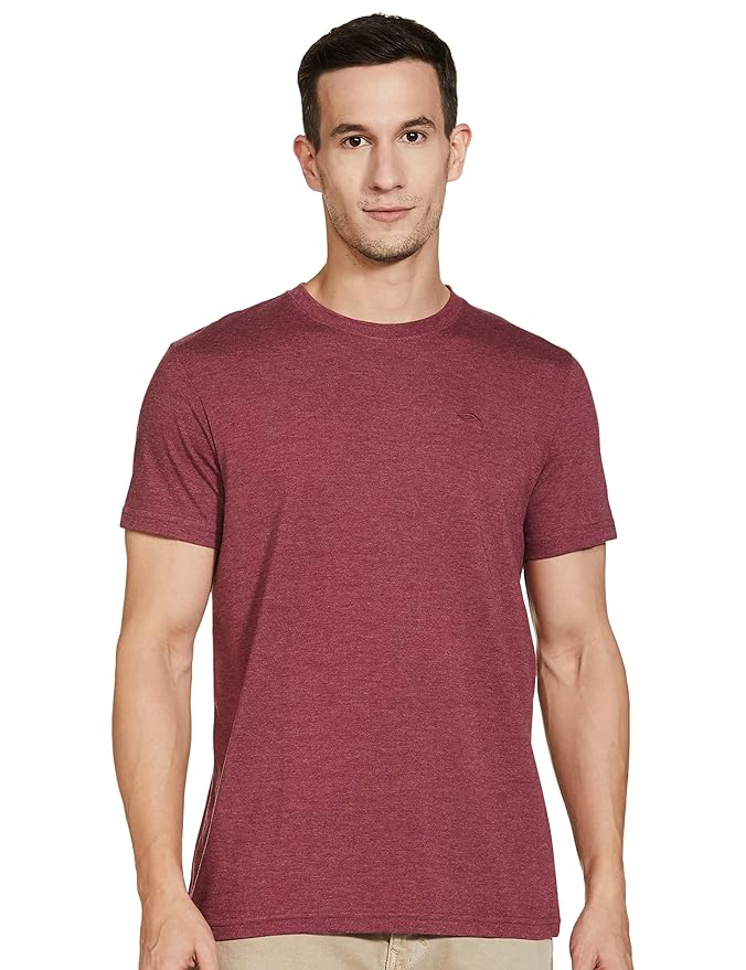 Max Men's Cotton Regular Fit Half Sleeves Crew Neck Solid Lounge T-Shirt (Burgundy)