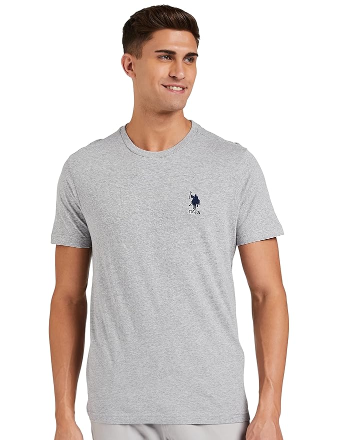 U.S. Polo Assn Mens Crew Neck Embroidered Logo I633 Lounge T-Shirt - Pack of 1 (Grey Mel)
